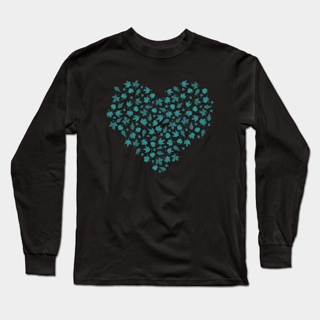 Autumn leaves heart Mint version Long Sleeve T-Shirt by PrintablesPassions